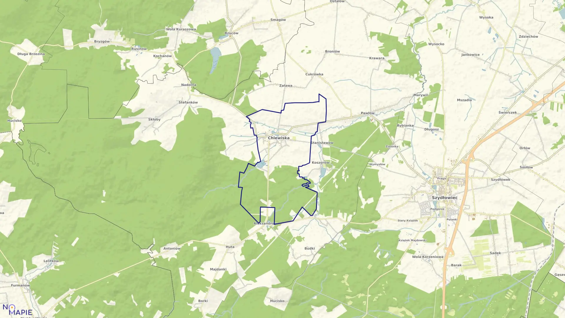 Mapa obrębu CHLEWISKA w gminie Chlewiska