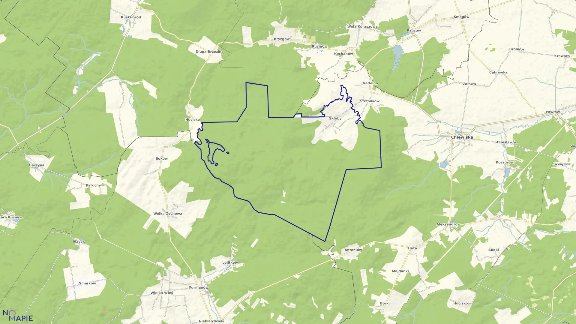 Mapa obrębu SKŁOBY w gminie Chlewiska