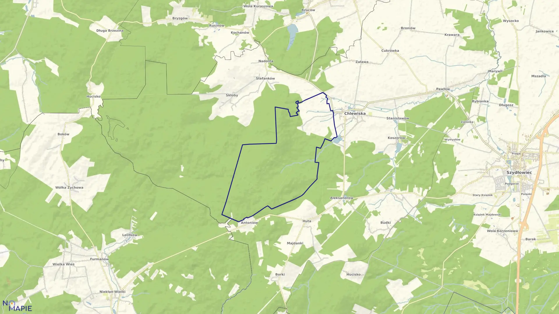 Mapa obrębu WOLA ZAGRODNIA w gminie Chlewiska